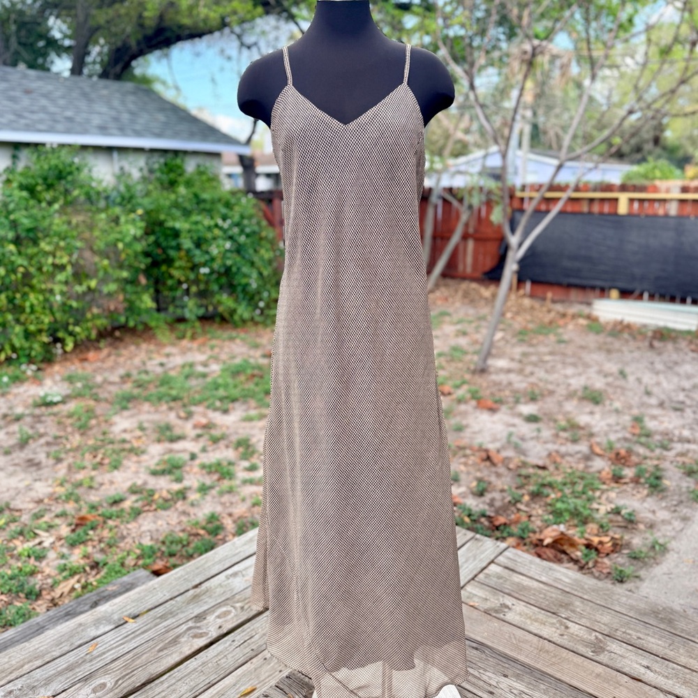 90s 2000s Rag Houndstooth Maxi Slip Dress